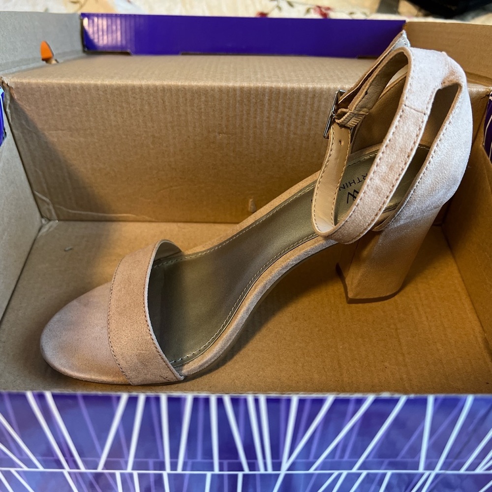 Worthington Nude Single Strap Suede Heels